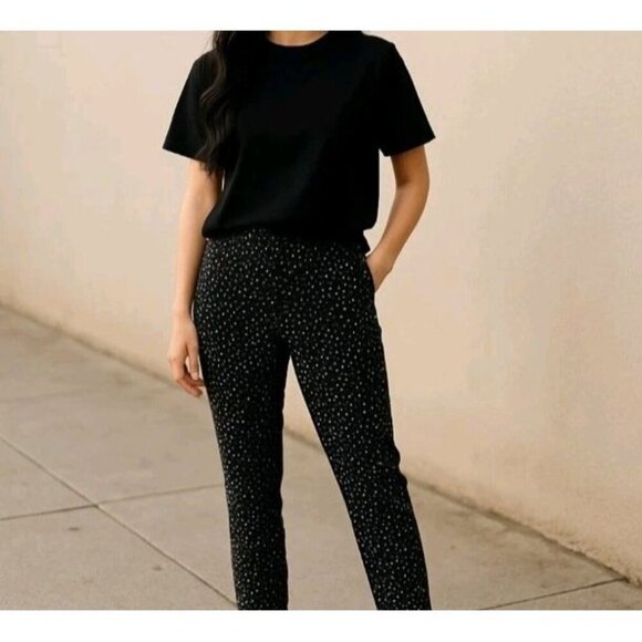 Jenna Rose Black Polka Dot High Rise Ankle Skinny Pants M Retro Stretch - Picture 1 of 11
